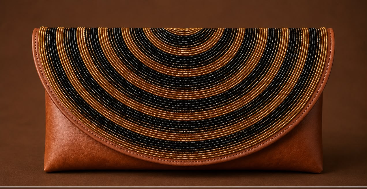 Pochette artisanale noire et dorée